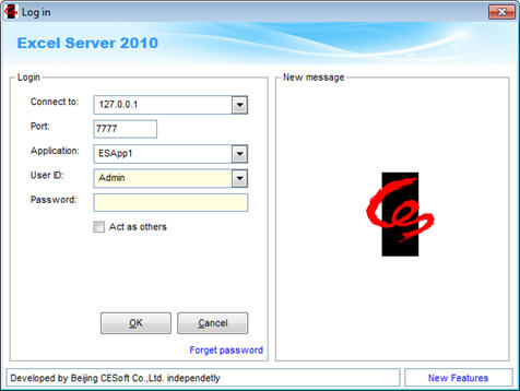 Log in to Excel Server